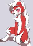  ambiguous_gender canine claws fangs feral fur lugarugan mammal manadezimon midnight_lugarugan nintendo pok&eacute;mon red_fur simple_background video_games white_fur 