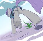  2016 blush clothed clothing cutie_mark earth_pony equine female feral friendship_is_magic fur green_eyes grey_fur hair hi_res horse mammal maud_pie_(mlp) my_little_pony pencils_(artist) perspective pony purple_hair rock solo walking 