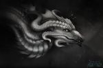  2018 ambiguous_gender ashesdrawn digital_media_(artwork) dragon fantasy feral greyscales horn scales simple_background solo 