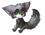 alpha_channel anthro canine chibi chibity ear_piercing female fur green_eyes grey_fur mammal nude pawpads piercing simple_background solo transparent_background wolf 