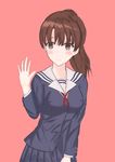  absurdres bangs breasts brown_eyes brown_hair highres katou_megumi maid_daisuki medium_breasts pink_background ponytail saenai_heroine_no_sodatekata school_uniform smile solo tareme 