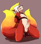  2016 3_tails anthro balls bound censored cum digital_media_(artwork) erection hair humanoid_penis male mammal manmosu_marimo multi_tail nipples orgasm penis solo tagme white_hair young 