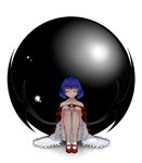  alternate_costume aoshima bare_shoulders bat_wings blue_hair check_commentary closed_eyes commentary commentary_request dress highres mary_janes o-ring red_footwear remilia_scarlet rumia rumia_(darkness) shoes short_hair sitting touhou white_dress wings 