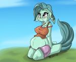  anthro blue_hair blue_tail blush bra clothed clothing cum cum_in_mouth cum_inside cum_on_face english_text equine female hair horse inflation mammal nipple_bulge pedverse pony purple_eyes signature solo text underwear 