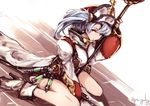  :/ artist_name blue_hair boots breasts closed_mouth commentary_request granblue_fantasy hat high_heel_boots high_heels holding holding_staff jewelry kyouya_(mukuro238) large_breasts long_sleeves looking_at_viewer pelvic_curtain puffy_long_sleeves puffy_sleeves sitting solo sophia_(granblue_fantasy) staff test_tube twintails wariza white_footwear yellow_eyes 