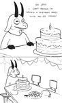  2016 anthro black_and_white cake caprine clothed clothing comic dialogue disney food fur goat gudguymaybe male mammal monochrome solo zootopia 