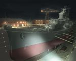  building commentary_request crane cruiser dock drydock highres imperial_japanese_navy kikumon lights maya_(cruiser) military military_base military_vehicle night no_humans original outdoors radar railing ship shipyard shiro_yukimichi turret warship watercraft world_war_ii 