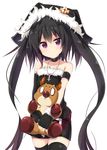  absurdres amano_kouki black_hair choker fingerless_gloves flat_chest gloves hat highres jewelry long_hair looking_at_viewer necklace note-chan original purple_eyes simple_background solo stuffed_animal stuffed_reindeer stuffed_toy thighhighs twintails very_long_hair zettai_ryouiki 
