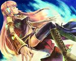  closed_eyes headset long_hair megurine_luka simple_background solo thighhighs tomone vocaloid wallpaper 