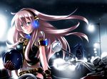  caffein ground_vehicle helmet kamui_gakupo long_hair megurine_luka motor_vehicle motorcycle pink_hair road solo street vocaloid wallpaper 