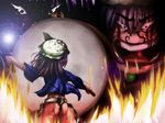  akashio_(loli_ace) ass bad_id bad_pixiv_id beret black_hair cowboy_shot fire flame frills from_behind hat letty_whiterock monster pants short_hair solo standing touhou 