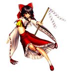  bad_id bad_pixiv_id black_hair bow detached_sleeves full_body gohei hair_bow hakurei_reimu highres midriff navel red_eyes sarashi seppy solo touhou transparent_background 