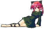  animal_ears bad_id bad_pixiv_id barefoot braid cat_ears fang hair_ribbon highres hujikok kaenbyou_rin red_eyes red_hair ribbon solo touhou twin_braids twintails 