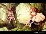  alice_margatroid barefoot blonde_hair blue_eyes blush book brown_eyes flower grass hat highres imperishable_night in_tree kirisame_marisa looking_at_viewer looking_back moss multiple_girls nature outdoors scenery sitting sitting_in_tree smile smirk teku touhou tree wallpaper 