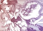  alice_margatroid apron bad_id bad_pixiv_id blush brown dress dutch_angle hat kasuga_sunao kirisame_marisa long_hair looking_at_viewer monochrome multiple_girls patchouli_knowledge puffy_short_sleeves puffy_sleeves short_sleeves touhou very_long_hair waist_apron wallpaper witch_hat 