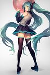  aqua_eyes aqua_hair ball beachball black_footwear black_legwear black_shirt blush boots closed_mouth detached_sleeves floating_hair from_behind full_body grey_background grey_shirt hatsune_miku headset highres lm7_(op-center) long_hair long_sleeves looking_back pleated_skirt shirt simple_background sketch skirt sleeveless sleeveless_shirt smile solo standing thigh_boots thighhighs twintails very_long_hair vocaloid zettai_ryouiki 