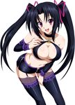  1girl black_hair breasts cleavage high_school_dxd large_breasts long_hair navel purple_eyes serafall_leviathan solo twintails 