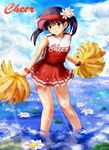  1girl bare_shoulders female flower g_yukishiro hair_ornament hat looking_at_viewer miniskirt original outdoors petite pleated_skirt red_hat red_skirt skirt sleeveless smile solo standing twintails uniform upper_body wet 