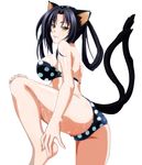  1girl ass barefoot bikini black_hair bra breasts hands_on_feet high_school_dxd kuroka large_breasts long_hair panties solo standing tail wet yellow_eyes 