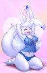  &lt;3 2016 anthro armpits big_breasts blush breasts chest_tuft clothed clothing cute ear_piercing elpatrixf eyelashes eyes_closed female fluffy fluffy_tail fur grey_fur grey_hair hair hand_behind_head inner_ear_fluff kneeling lagomorph long_ears mammal navel open_mouth panties piercing pink_background rabbit simple_background solo stretching teeth tired tongue tuft underwear whiskers white_fur yawn 