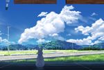  bunny cloud day grass guard_rail highres mountain no_humans original road rural scenery sky telephone_pole veranda village wind_chime wire yun_(maxforse) 