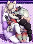  anthro breasts canine clothing duo feline female hug lovelesskiax mammal panties pillow smile underwear 