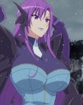  1girl breasts character_request large_breasts long_hair masou_gakuen_hxh purple_eyes purple_hair smile solo stitched 
