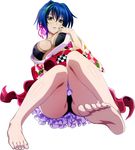  1girl barefoot blue_hair breasts cleavage feet high_school_dxd large_breasts short_hair sitting smile soles solo toes xenovia_(high_school_dxd) yellow_eyes 