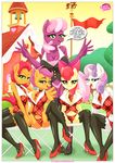  anthro apple_bloom_(mlp) babs_seed_(mlp) bbmbbf big_breasts breasts cheerilee_(mlp) cleavage clothed clothing cutie_mark_crusaders_(mlp) dialogue earth_pony english_text equine feathered_wings feathers female freckles friendship_is_magic green_eyes group hair horn horse long_hair mammal multicolored_hair my_little_pony pegasus pony presenting purple_eyes purple_hair red_hair scootaloo_(mlp) short_hair skimpy spread_legs spreading sweetie_belle_(mlp) text unicorn wings yellow_eyes young 