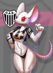  anthro breasts clothed clothing elpatrixf english_text female mammal mouse pose red_eyes rodent scar skimpy smile solo text tight_clothing under_boob underwear voluptuous wide_hips 
