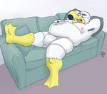  anthro avian bird bulge clothing duly_noted male overweight seagull sofa solo underwear wilson_(brogulls) 