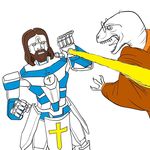  clothing cross dinosaur duo eyewear fight gandhi glasses hi_res jesus_christ laser line_art lol_religion machine mechajesus open_mouth raptor raptorghandi religion ricedawg robe robot scalie theropod 