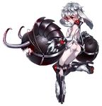  animal_ears ass back bangs battleship_girl belt_buckle black_footwear breasts buckle closed_mouth covered_nipples eyebrows eyebrows_visible_through_hair full_body fur glowing glowing_eyes grey_hair hair_between_eyes high_heels highres hooves looking_at_viewer quuni red_eyes revealing_clothes shinkaisei-kan shoes short_hair silver_hair simple_background small_breasts solo sphere standing standing_on_one_leg strap_gap thong underboob white_background 