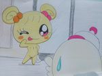  &lt;3 cute female nipples nude one_eye_closed pink_eyes pose pussy satellite shower_room sweat sweatdrop tamagotchi towel unknown_artist wink 