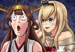  commentary_request jougenmushi kantai_collection kongou_(kantai_collection) multiple_girls open_mouth surprised warspite_(kantai_collection) whispering wide-eyed 