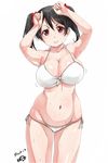  alternate_breast_size arms_up black_hair breasts cleavage covered_nipples highres kntrs_(knyrs) large_breasts long_hair looking_at_viewer love_live! love_live!_school_idol_project navel red_eyes simple_background smile solo twintails white_background yazawa_nico 