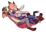  blush canine carrot_pen clothing disney duo female fight fox judy_hopps lagomorph male mammal nick_wilde paulgq police_uniform rabbit simple_background uniform white_background zootopia 