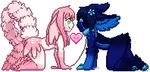  &lt;3 all_fours anthro collar digital_media_(artwork) duo female jakkai leash lovelesskiax male male/female nude pixel_(artwork) slightly_damned smile 