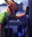  anthro canine clothed clothing disney duo female fox fur grey_fur judy_hopps lagomorph male mammal muzzle_(disambiguation) neytirix nick_wilde orange_fur purple_eyes rabbit standing tears zootopia 