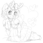  &lt;3 anthro antlers cervine clothed clothing deer female horn hybrid lagomorph looking_at_viewer lovelesskiax mammal monochrome rabbit smile solo 