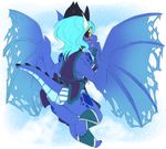  anthro blush butt clothed clothing dragon female horn looking_at_viewer looking_back lovelesskiax solo wings 