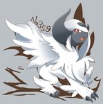  ambiguous_gender fur grey_background horn mega_absol mega_evolution nintendo open_mouth pok&eacute;mon red_eyes simple_background solo unknown_artist video_games white_fur wings 