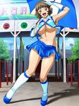  1girl breasts chouhi_ekitoku ikkitousen large_breasts short_hair skirt smile solo standing 