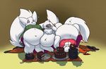  2016 anthro belly big_belly breasts broken_furniture chest_tuft clothing colored digital_media_(artwork) drunk eyes_closed female food fur geckomania group happy hi_res inside kate lana lying mayla nintendo obese on_back open_mouth overweight pok&eacute;mon sitting sleepy smile tuft video_games white_fur zangoose 