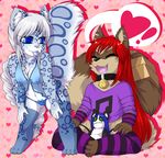 &lt;3 anthro areola breasts canine clothed clothing collar duo feline female fox garter girly leopard lovelesskiax male mammal nipples open_mouth panties skimpy smile snow_leopard underwear 