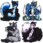  anthro canine digital_media_(artwork) fox girly group kneeling looking_at_viewer lovelesskiax male mammal nude pixel_(artwork) simple_background sitting smile white_background 