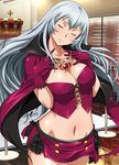  1girl breasts chouun_shiryuu cleavage eyes_closed ikkitousen jewelry large_breasts long_hair navel necklace smile solo standing white_hair 