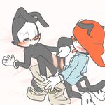  animaniacs anus black_fur blush clothed clothing duo fur gloves hat incest male male/male mammal partially_clothed penis reclining sibling simple_background spread_legs spreading tongue wakko_warner warner_brothers yakko_warner zehn 
