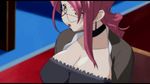  1girl animated animated_gif aoi_kiriko between_breasts bounce bouncing_breasts breasts cellphone choker cleavage cleavage_reach female glasses huge_breasts jiggle long_hair mature milf phone ponytail red_hair shinkon_gattai_godannar!! sitting solo yellow_eyes 