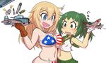  :d aircraft america american_flag_bikini anchor arm_up armpits artist_request asymmetrical_docking bare_arms bare_shoulders bikini blonde_hair blue_eyes blush bomb breast_envy breast_press breasts brown_gloves crop_top flag_print flat_chest gloves green_hair green_skirt hair_between_eyes height_difference holding japan large_breasts lightning_bolt long_hair looking_down multiple_girls navel open_mouth original personification ponytail radar_dish simple_background skindentation skirt sleeveless smile source_request stomach strap_gap sweat sweatdrop swimsuit tareme tbf_avenger torpedo toy_airplane v-shaped_eyebrows white_background white_gloves world_war_ii yokosuka_d4y 